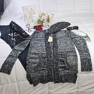 Black and White Knit Cardigan Sweater Office Wear Elegant Wear Career